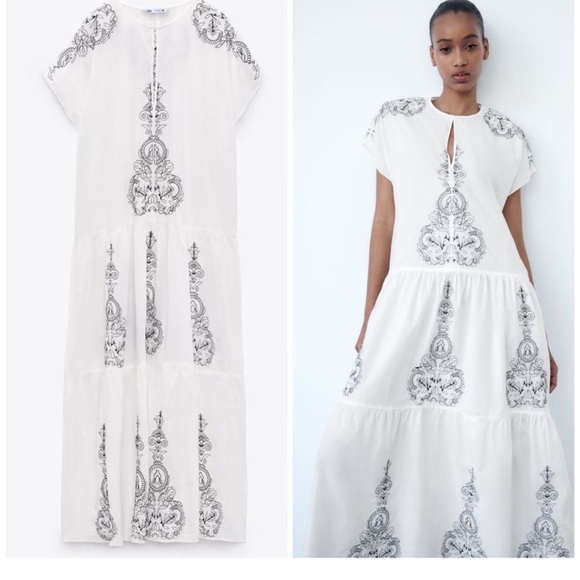 ZARA EMBROIDERED MIDI DRESS - Picture 1 of 8